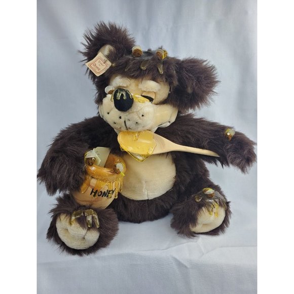 Peluche VTG Orzek Honey Bear 23 cm, 1989 Abeilles en pot de miel